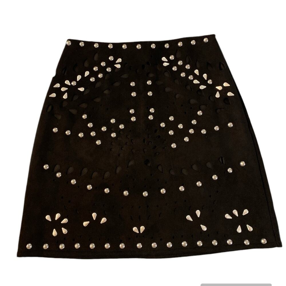 Missguided Black Faux Suede Studded Cutout Mini Skirt Size 4